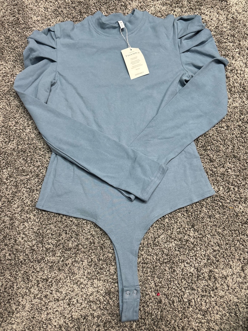 Ruffled Shoulder Long-Sleeve Bodysuit in Dusty Blue